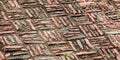 Old indian brickwork in Agra red fort, masonry walkway covered with green moss unusual patterns Royalty Free Stock Photo