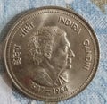 Old indian coin prime minister Indira Gandhi in coin