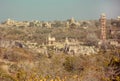 Old Indian Town With Huge Fort Chittor With Forest Around, Rajasthan Of India.