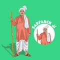 Old indian village man. Or sarpanch ji cartoon vector illustration