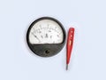 Old the indicator of the ammeter and modern screwdriver Royalty Free Stock Photo