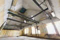 An old industrial building interior, windows Royalty Free Stock Photo