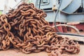 Old industrial chain ropes, the big rusty chains. Royalty Free Stock Photo