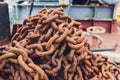 Old industrial chain ropes, the big rusty chains. Royalty Free Stock Photo