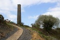 The old industrial chimney from the 19th century South Engine House at the derelict lead mines workings in Conlig in County Down,