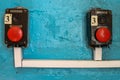 old industrial electrical switches on the wall Royalty Free Stock Photo