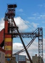 Old industrial structure showcases engineering ingenuity with a striking blue sky backdrop in a historic mining city Royalty Free Stock Photo