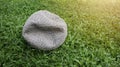 Old inside football and deflated ball on green lawn background