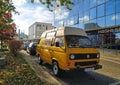 Old classic veteran camper car Volkswagen Transporter T3 parked