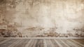 Old interior room with a broken white brick wall and grunge wood floor texture Royalty Free Stock Photo