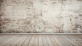 Old interior room with a broken white brick wall and grunge wood floor texture Royalty Free Stock Photo