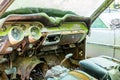 Old Interior of Wrecked Green Car Royalty Free Stock Photo
