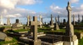 Old irish graveyard with celtic crosses