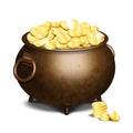 Old iron cauldron full of gold coins Royalty Free Stock Photo