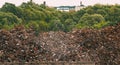 Old Iron Dump In Back Yard Of Factory. Eco Concept Garbage Disaster From Ecological Pollution Of Environment. Waste