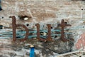 Old iron letters. Vintage signboard with text from iron corrosion letters signs