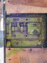 Old iron lock in a metal garage door Royalty Free Stock Photo