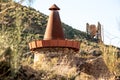 Old iron ore carbonate calcination kilns around 1900. The first oven is rebuilt like the original. Front view