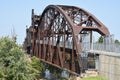 Old iron Railroad draw bridge turned into a pedestrian bridge in Little Rock Arkansas