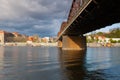 Old iron railway bridge in Prague,Czech Republic. Royalty Free Stock Photo