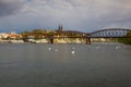 Old iron railway bridge in Prague,Czech Republic. Royalty Free Stock Photo