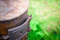 Old iron stove-grill close-up in the garden