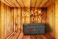 Old iron treasure box and black friday words