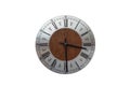 Old isolated roman lettered metallic wooden clock face Royalty Free Stock Photo