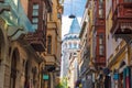 Old Istanbul street and the Galata Tower, Turkey