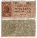 Old Italian Banknote - One Lire 1933 Royalty Free Stock Photo