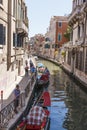 An old italian city with water channels and gondolas
