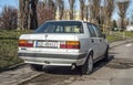 Old classic white Lancia LX hatchback right side rear view