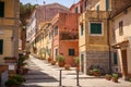 Old Italian picturesque houses. Historic center of the ancient village of Marina di Campo on the Island of Elba in Italy in the