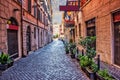 Old Italian Street Via di S. Martino Ai Monti in Rome downtown Royalty Free Stock Photo