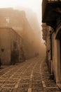 Old Italy ,Sicily, highlands, fog in Eriche city