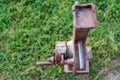 House lifting jack. Old rusty mechanical screw jack