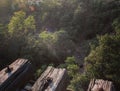 AN OLD JAPANESE BRIDGE HIGH OVER THE JUNGLE OF TAIWAN Royalty Free Stock Photo