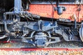 Old Japanese locomotive wheels train close up