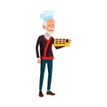old japanese man chef holding cooked sushi in restaurant cartoon vector Royalty Free Stock Photo