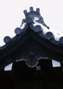 Old Japanese shrine or pagoda entrance with wooden roof decorations background