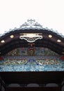 Old Japanese shrine or pagoda entrance with wooden roof decorations background