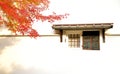 Old japanese warehouse window and maple tree in autumn color Royalty Free Stock Photo