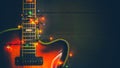 Old, jazz electric guitar with a luminous garland. New Year greeting card for musician, guitarist.