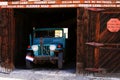 Old Jeep In Ghost Town Garage Royalty Free Stock Photo