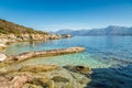 Old jetty and coastline of Desert des Agriates in Corsica Royalty Free Stock Photo