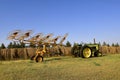 Old John Deer 620 tractor and wheel rake Royalty Free Stock Photo