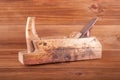 Old jointer closeup on a wooden table Royalty Free Stock Photo