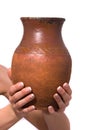 Old jug in woman hand Royalty Free Stock Photo
