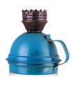 Old kerosene blue lamp isolated over white background. Royalty Free Stock Photo