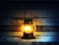 Old kerosene lantern burning with bright Royalty Free Stock Photo